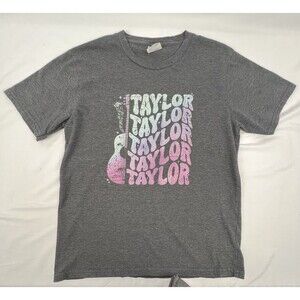 Taylor Taylor Taylor Graphic T-Shirt Youth Medium Gray Guitar Pastel Distressed